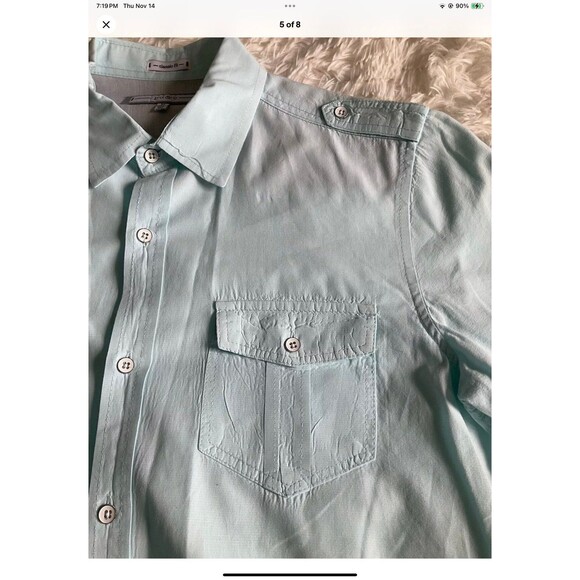 PD&C Classic Fit Mens M Button Down Short Sleeve Light Blue 100% Cotton Shirt - Picture 5 of 8
